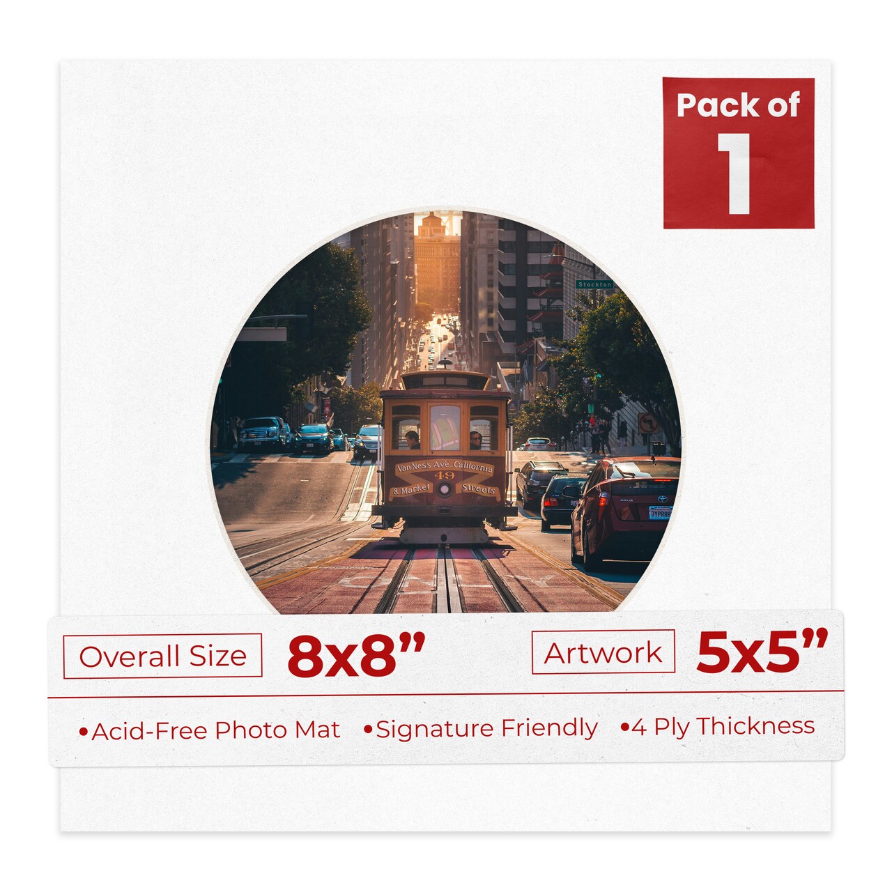 White with Black Core Mat Board for 8x8 Frames - Circle Opening for 5x5 Photos